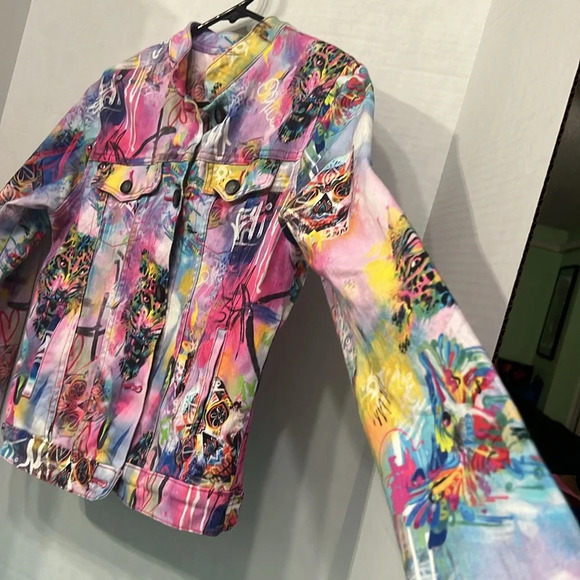 Ay Güey!Jaguar & Skull Denim Jacket Artistic Colorful Size Small #Edgy#LisaFrank - Picture 4 of 10